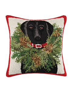 BLACK LAB WITH WREATH PILLOW