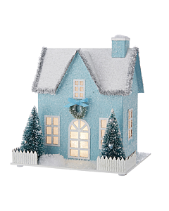 LIGHTED BLUE HOUSE 9.25"