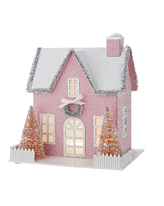 LIGHTED PINK HOUSE 9.25"