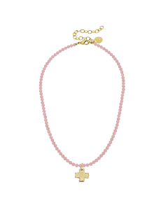 SUSAN SHAW PINK BEADS CROSS NECKLACE
