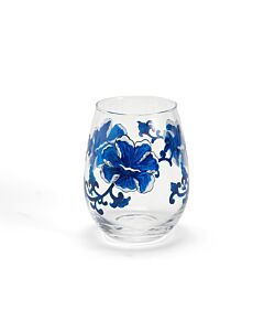 Wine Glass Blue Flower Stemles